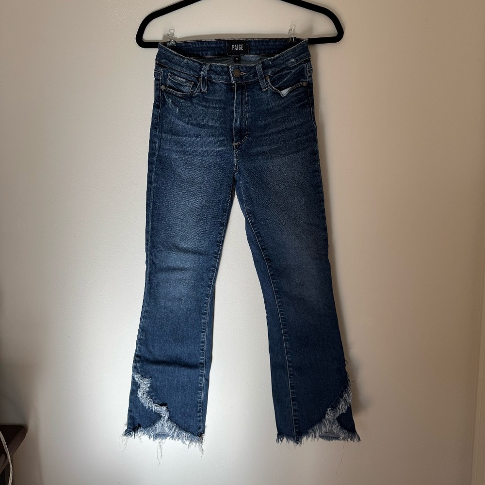 Paige colette crop flare jeans cross cross hem size 27